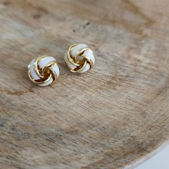 Bundle and Save- Minimalist Gold Jewelry White and Gold Knot Stud Earrings. New - Picture 1 of 5